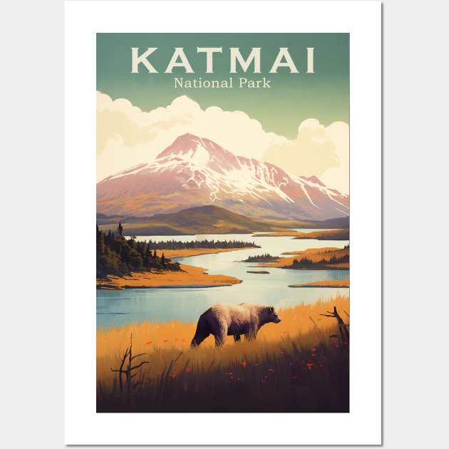 Katmai National Park Travel Poster Wall Art by GreenMary Design